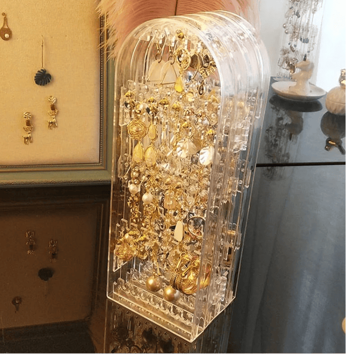 4 Door Acrylic Jewellery Rack, Transparent Foldable Screen Necklace Display Rack, Hanging Jewellery Organizer Double Sided, Earrings Organizer Stand Display 4 Door Acrylic Jewellery Rack, Transparent Foldable Screen Necklace Display Rack, Hanging Jewellery Organizer Double Sided, Earrings Organizer Stand Display